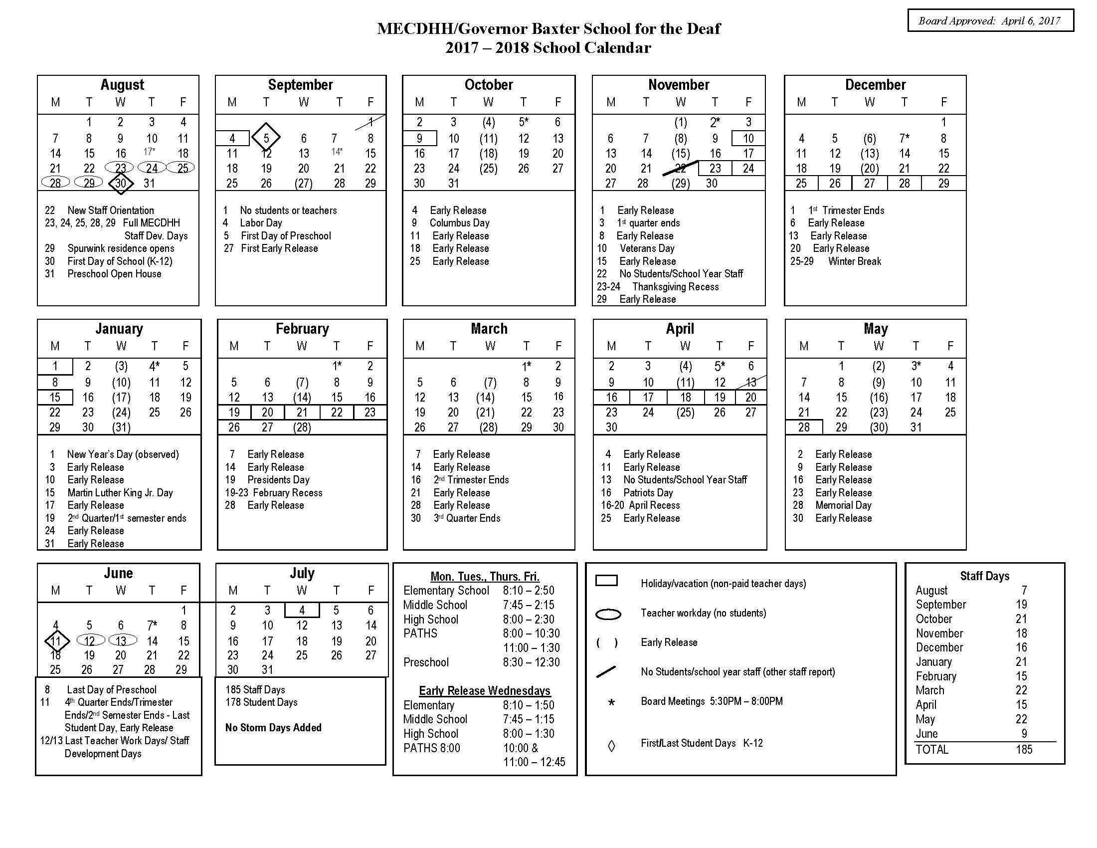 School Calendar - MECDHH